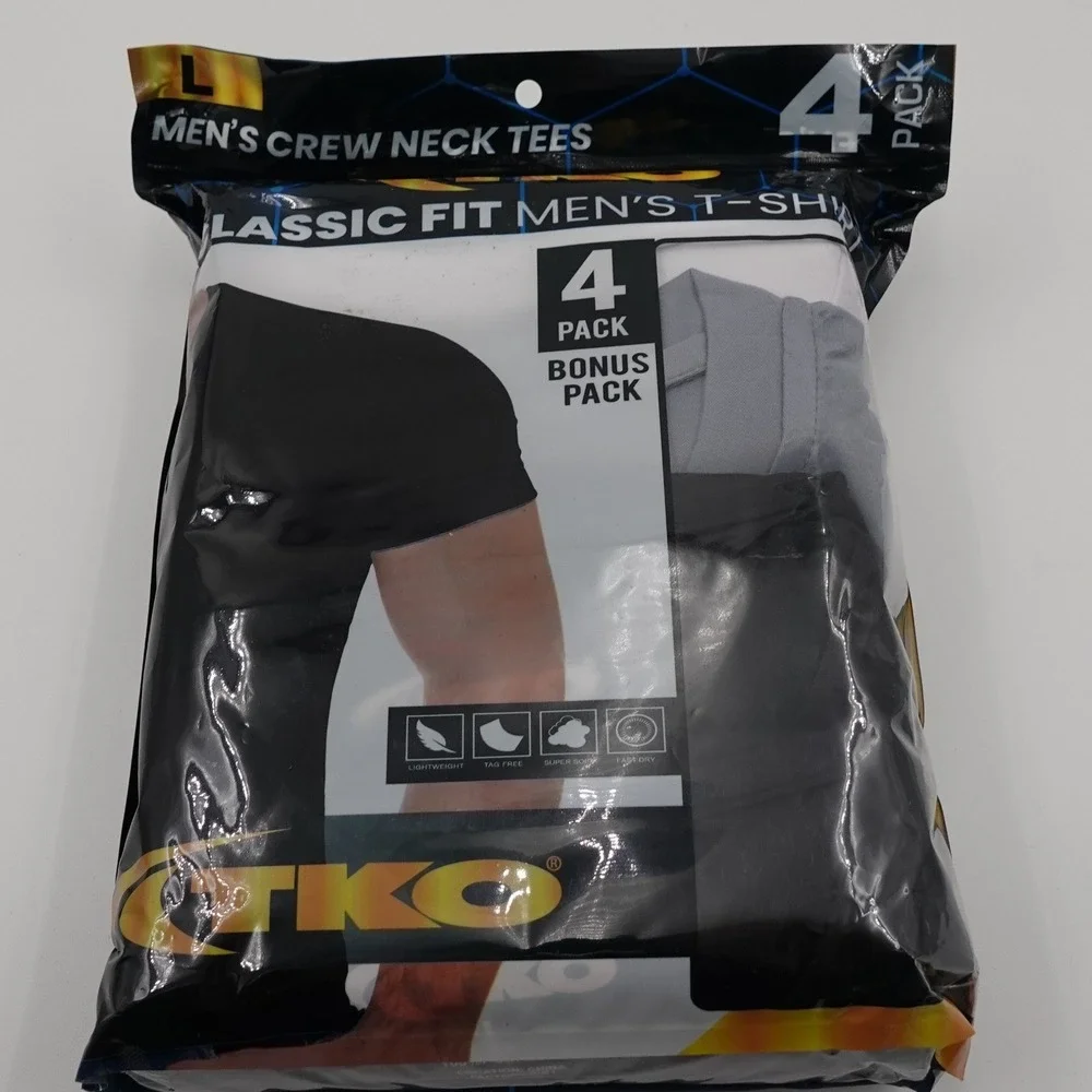 PACK OF 3 TKO Crew Neck Tees Men's Large Classic Fit Polyester Fast Dry